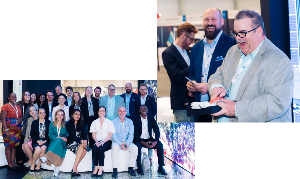 image Left: GEO Secretariat Team with Mr. Jarvis; Right: Mr. Mr. Jarvis and Mr. Gilliams