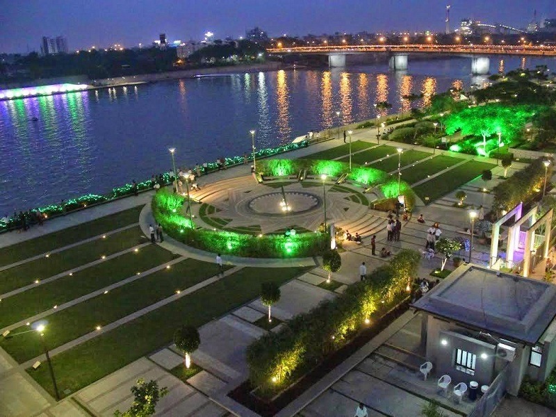 Ahmedabad cityscape and Sabarmati Riverfront. 