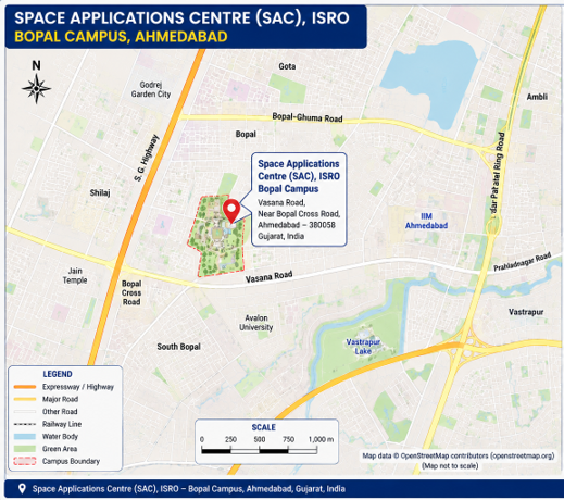 OpenStreetMap tile showing SAC Bopal campus